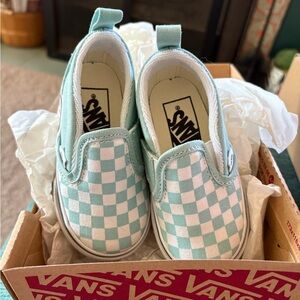 Vans Kids Checkerboard Slip-On Sneakers - Mint and White